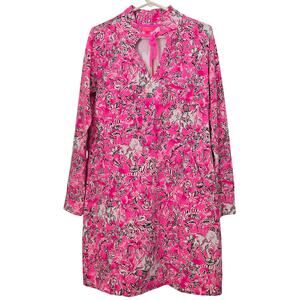 NWT Lilly Pulitzer Cassi Long Sleeve Cotton Blend Dress UPF 50+ Plumeria Pink M